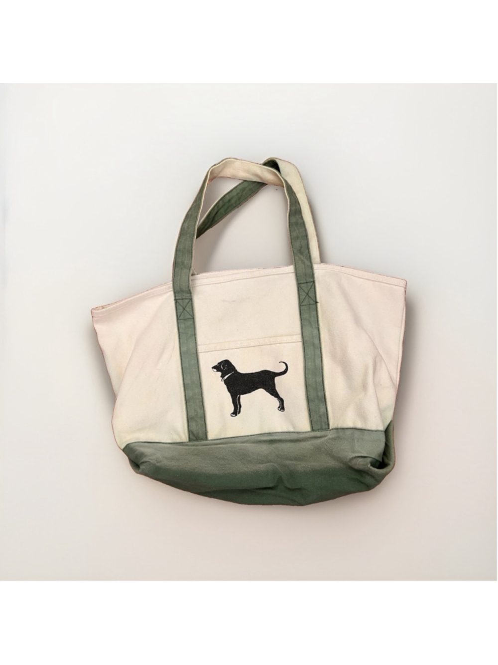 Black Dog Marthas Vineyard Large Cream & Green Canvas Tote Bag Carryall Beach